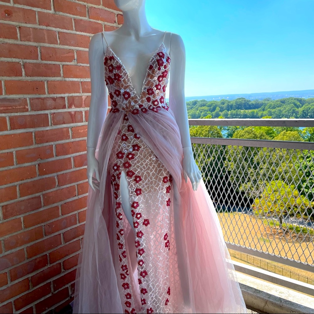 BERTA Sequin Beaded Tulle Gown - Pink (Size 4)